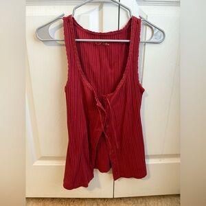 Aerie Red Ribbed Button-Down Tank Top